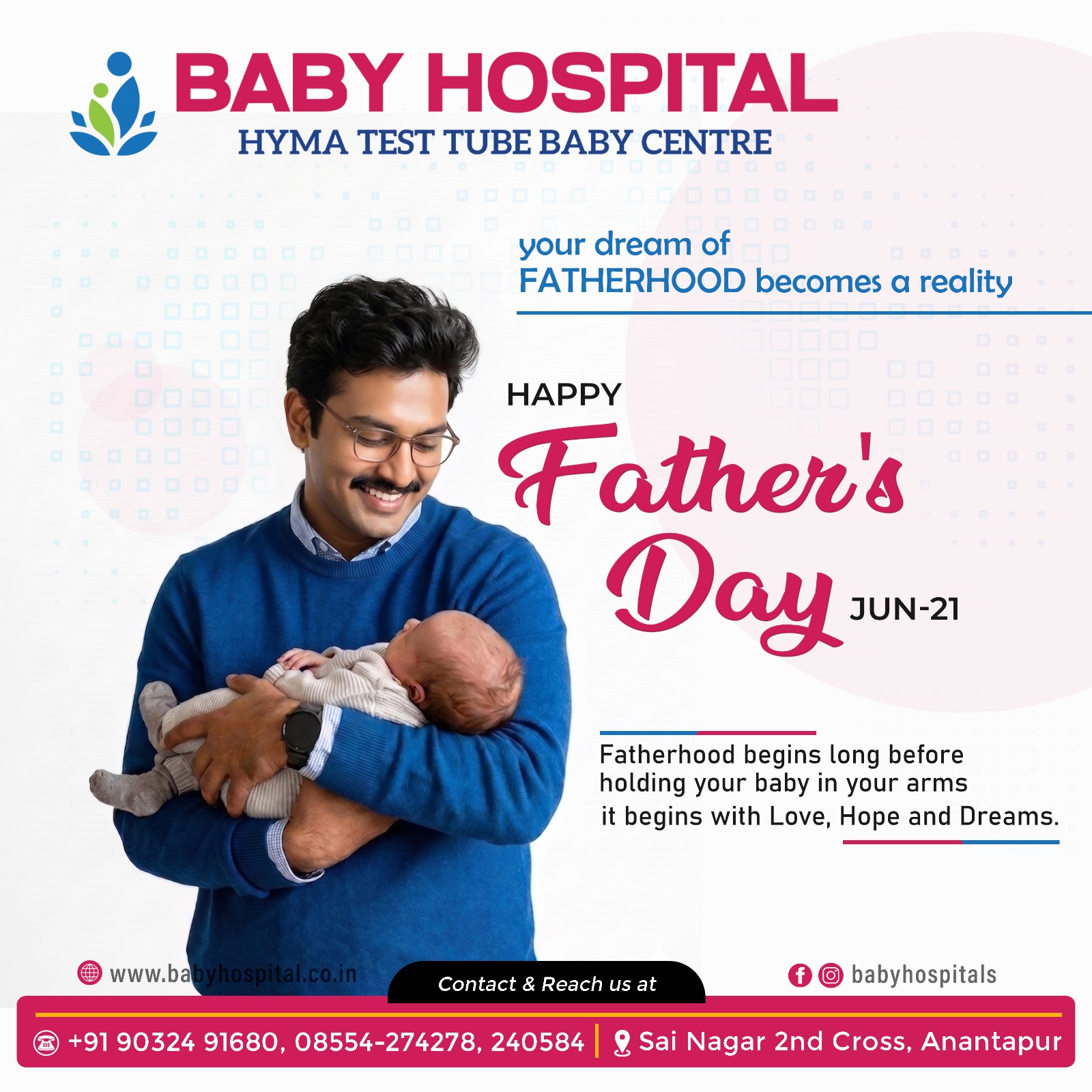 Happy Father's Day at Hyma Test Tube Baby Centre Anantapur helping couples achieve parenthood through advanced IVF and fertility treatments